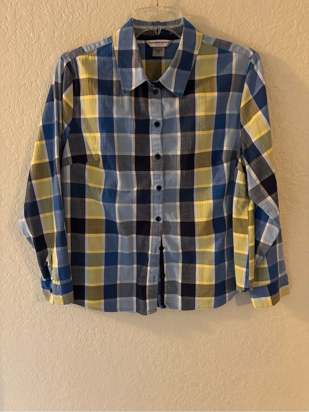 Allison Daley Blue and Yellow Plaid Button-Down Shirt
